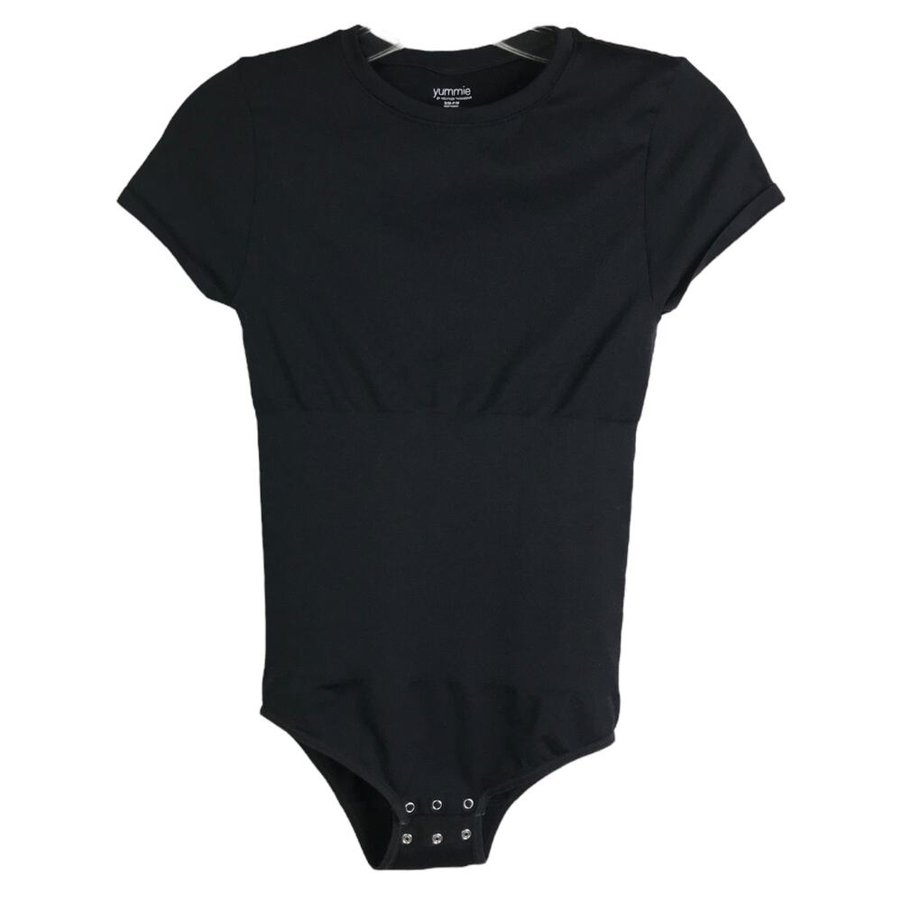 Yummie Bodysuit Womens Sz S/M Black Snap Button Bottom